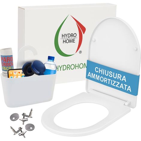 Kit Copriwater Forma a D Slim Soft Close e Sgancio Rapido termoindurente bianco + Cestino Portaoggetti Bianco (1/4)