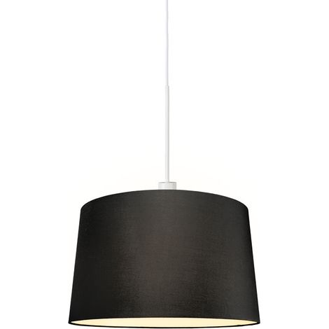 QAZQA Lampada a sospensione con paralume Combi - Moderno - Tessuto,Acciaio - Bianco/Nero - Tondo Max. 1 x Watt