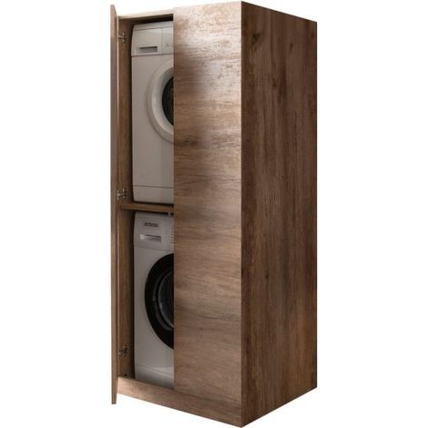 Mobile Lavanderia a Colonna per Lavatrice e Asciugatrice con Ante 70x70x174A cm in Nobilitato Unika Olmo Bianco