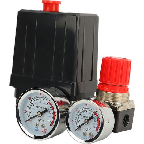 Druckschalter-Regelkugelventil für Luftkompressoren 0–180 PSI mit Manometer als Ersatzteil (1/5)