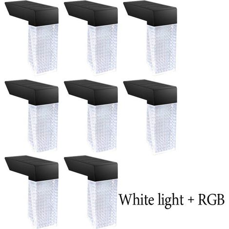 Un set di 8 luci solari da esterno impermeabili con sensori, adatte per scale e giardini, con illuminazione bianca e RGB. (1/4)