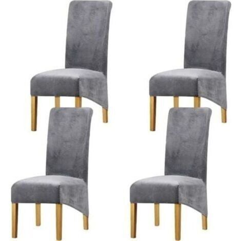 Fundas de terciopelo de lujo para sillas, fundas elásticas para sillas de banquetes, fiestas y restaurantes, 4 piezas, color gris.