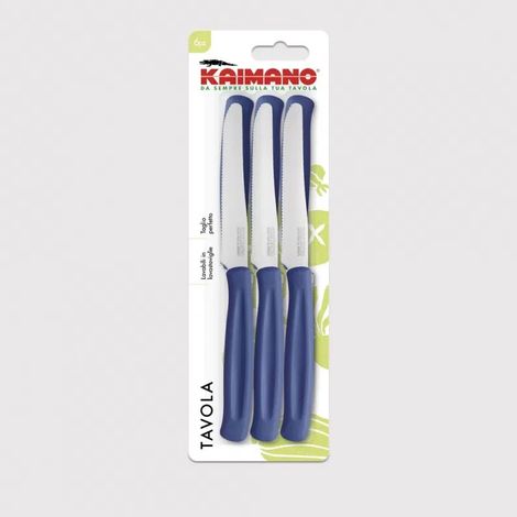 Coltelli da tavola kaimano 6pz lama liscia+dentata punta tonda plastica marrone colore: blu