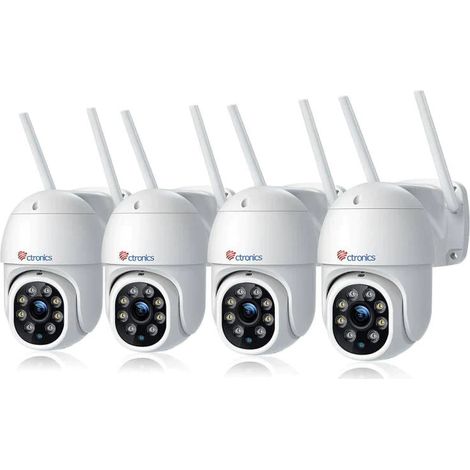 Ctronics Lot de 4 Caméra de Surveillance WiFi Extérieure PTZ Caméra 380C Plus 4MP Blanc 360° Détection de Mouvements Humaine Portée 30M