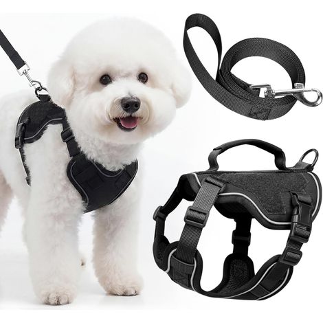 Ensemble Harnais et Laisse pour Chien, Harnais Anti-Traction pour Chiens de Petite et Moyenne Taille, Harnais Réglable et Réfléchissant avec Poignée Rembourrée, Harnais pour Chiot (Noir, XXXS) (1/5)