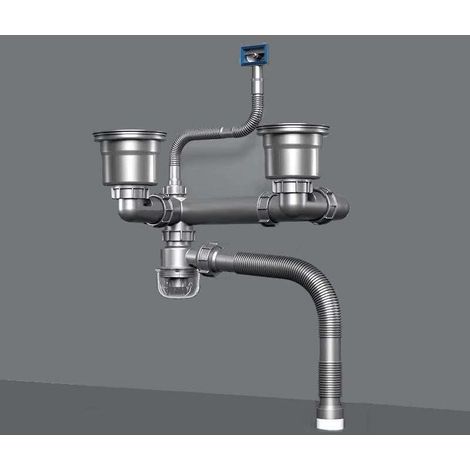 Convient aux éviers de cuisine à double bac avec joint anti-odeur, kit de vidange intégré, convient aux éviers à double bac, gain de place (1/4)