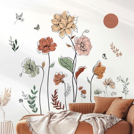 Sticker Muraux Fleur Jardin Boho Autocollant Mural Floral Bohème (1/5)