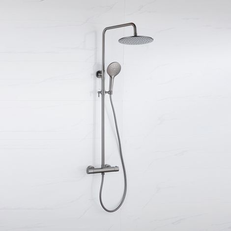 FugaFlow Eccelente Ensemble de douche de tête - thermostatique - douche de tête 25cm - flexible lisse - douchette ronde - Gunmetal PVD brossé