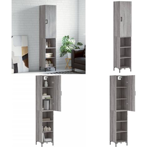 Buffet haut Sonoma gris 34,5x34x180 cm Bois d'ingénierie - Buffet Design Moderne - Meuble Rangement - Armoire Cuisine - Commode Salon - Étagère Murale - Home & Living (1/5)