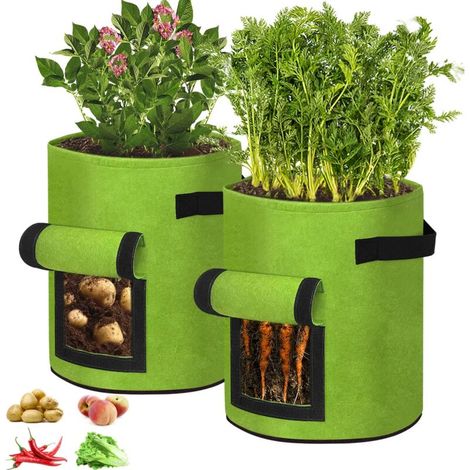 2er-Pack Kartoffelpflanzbeutel, 7 Gallonen Kartoffelpflanzbeutel, Kartoffelpflanzbeutel mit Griffen für Kartoffeln, Grün, FLITI (1/4)