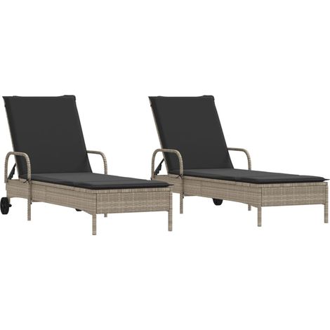 Maison Exclusive - Sonnenliegen mit Auflagen 2 Stk. Hellgrau Poly