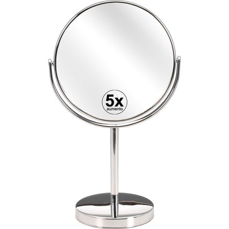 Miroir de Salle de Bain avec Pied en métal et 2 Faces grossissant 5 x Décoré de Couleur Chrome Brillant (1/2)