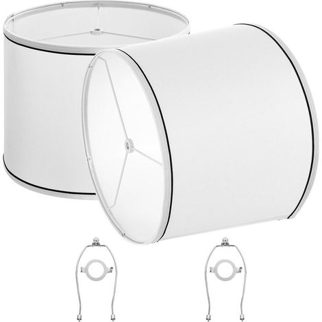 Rénover Vos Luminaires : Lot 2 Abat-Jour Lin Blanc Bords Noirs avec Harpe, Bonne Diffusion de Lumière et Assemblage Facile (1/5)