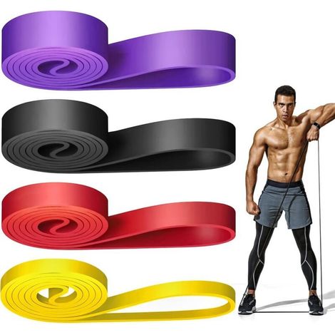 Bande Elastique Musculation (Lot de 4), 4 Niveaux de Résistance Élastique Musculation, Bandes de Résistance Élastique pour Sport, Pilates, Yoga, Musculation, Homme & Femme (1/3)