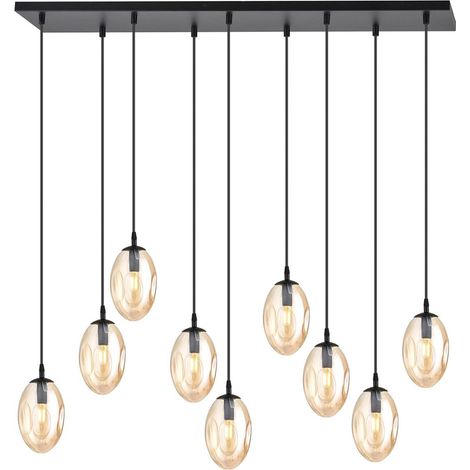 Lampada a Sospensione Astral, Acciaio verniciato a polvere, Vetro, Nero, Ambra, 100x100x22 cm