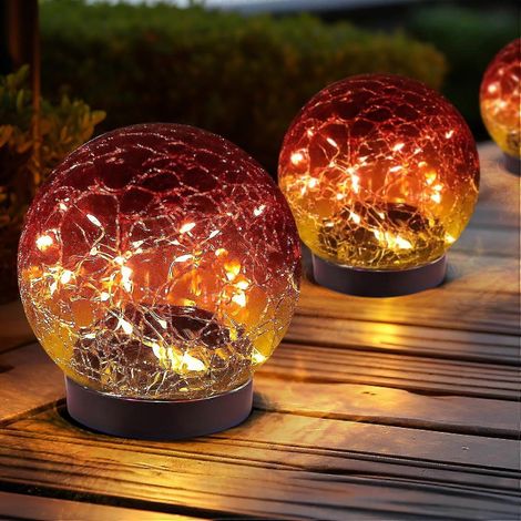 Globes solaires d'extérieur étanches - Globes solaires pour jardin - Boules de verre craquelé - Décorations extérieures pour terrasse - Rouge dégradé 2 (1/4)
