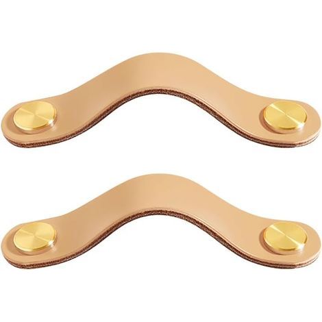 Set di 2 maniglie per ante in ottone e pelle color cachi, lunghezza 160 mm, con viti, adatte per armadi e cucine (1/5)