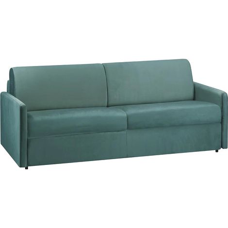 Divano letto 4 posti express in velluto verde smeraldo con seduta memory foam - Rete a doghe larghe 160 cm - Materasso 14 cm - CALIFE (1/5)
