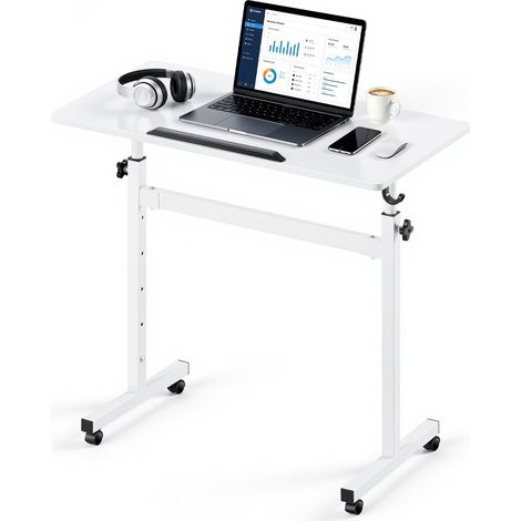 Bureau Assis-Debout Réglable en Hauteur 810x410 mm Plateau Inclinable, Bureau Mobile pour Télétravail, Ordinateur Portable et Maison, avec Roulettes Verrouillables, Crochet, Charge Max. 25 kg (1/5)