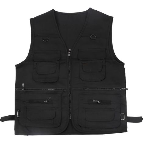 Veste multifonction pour pêche et reportage, poches multiples, couleur noire, taille XL, usage extérieur (1/5)