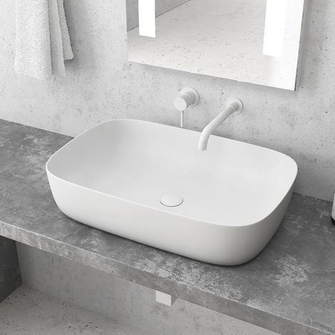 Lavabo da appoggio rettangolare colore bianco opaco 60cm  MIL-LB kamalu