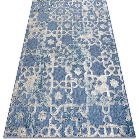 Tappeto Structural SOLE D3881 Ornamento - tessuto piatto blu / beige blue 160x220 cm