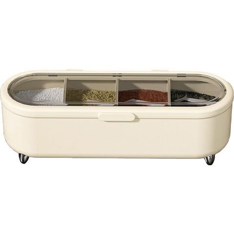 Küchen-Gewürzdose, vierfache Plastik-Gewürzaufbewahrungsbox mit transparentem Deckel, ideal für Salz, Zucker und andere Gewürze