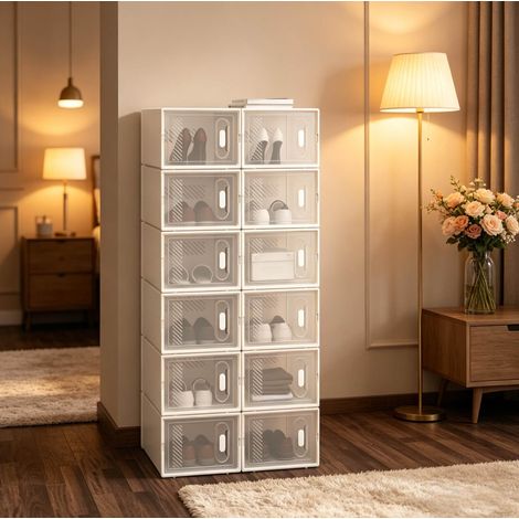 Boîtes à chaussures empilables transparentes 12 pcs OKMYHOME (1/5)