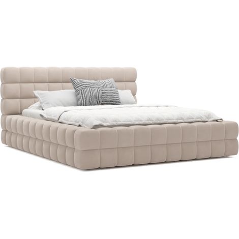MEUBLER DESIGN Lit Eden-rock En Tissu Bouclé Ou Velours Tendance Avec Coffre De Rangement - Velours Beige - 160x200, Style ,  x  x  cm (1/5)