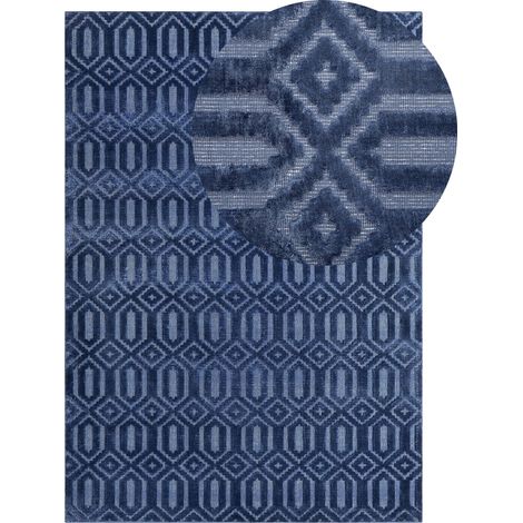 Rug Blue Viscose 160 x 230 cm Geometric Pattern Hand Woven Flatweave ADATEPE (1/5)