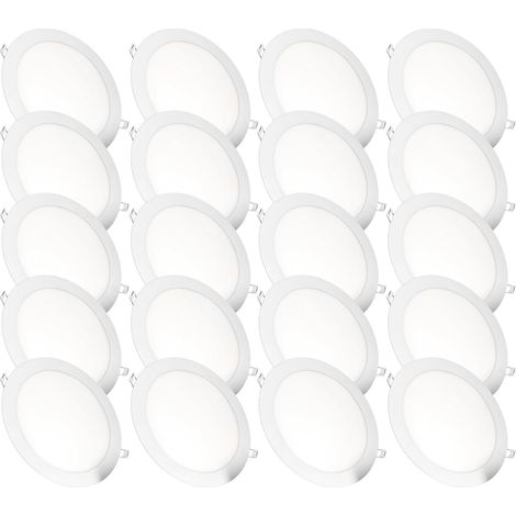 Lot de 20 Spot Led Encastrable Rond, 18 W, 1500 Lumens, Extra-plat 13 mm, Trou Ø 200-205 mm, Blanc Froid 6000 K