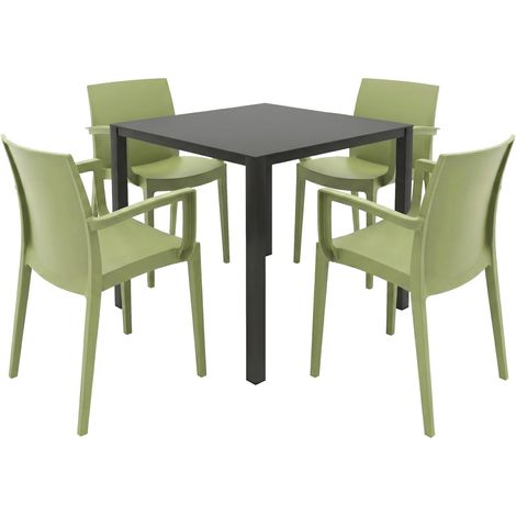 Grandsoleil Garten-Essgruppe Brunch/Venice 4 Personen Stahl/Kunststoff mit Armlehne olivgrün/schwarz Sitzgruppe