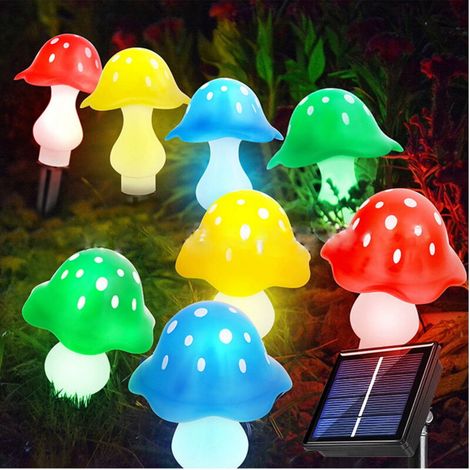 Guirlande lumineuse solaire de jardin, lot de 8 lampes LED étanches en forme de champignon avec piquets de fixation, décoration extérieure solaire, compatible avec les décorations de Noël-AquaForge