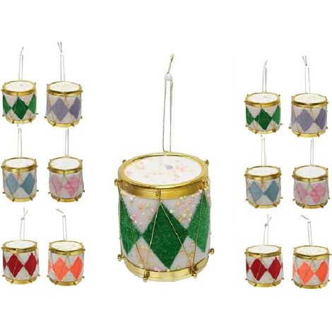 Tamburello giullare di corte decorazione per albero di natale cm 6 set da 12 addobbi natalizi colori assortiti (1/3)