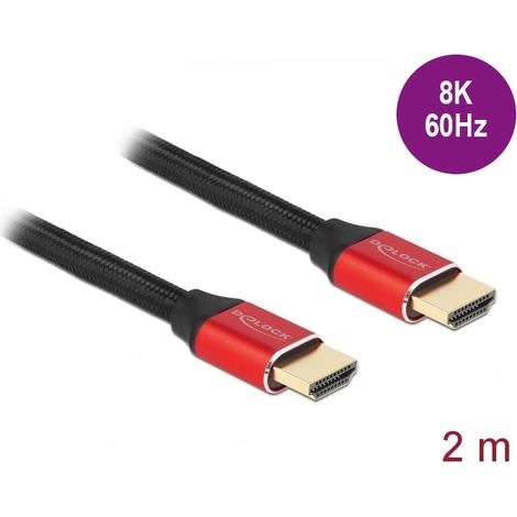 Delock Cable HDMI de ultra alta velocidad 48 Gbps 8K 60 Hz rojo 2 m