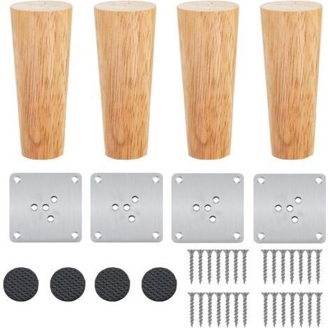 Lot de 4 Pieds De Meuble Bois,Pieds Coniques, Pieds De Table en Bois de Chêne Naturel Rond avec Vis pour DIY Meuble Sofa Fauteuil Canapé Lit Chaise Placards,Table De Nuit, Armoire, Tiroir(8 c