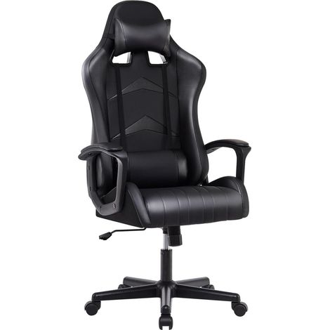 Fauteuil gamer ergonomique noir avec coussins réglables et dossier inclinable (1/5)