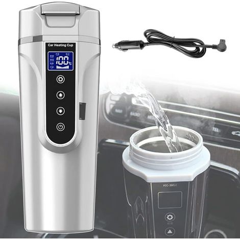 Bouilloire de Voyage de Voiture 12v 24v avec Prise de Voiture, Bouilloire électrique de Voyage Portable pour Voitures, Camions, Taxis, 500 ml Acier Inoxydable (1/5)