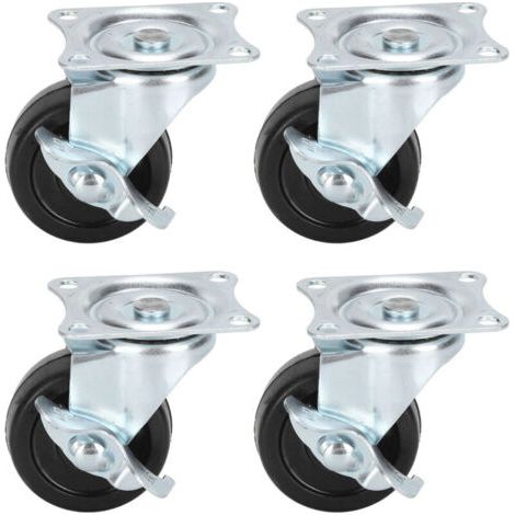 4 Roulettes pivotantes 2 pouces sans axe avec frein latéral en caoutchouc pour chariot domestique (1/5)
