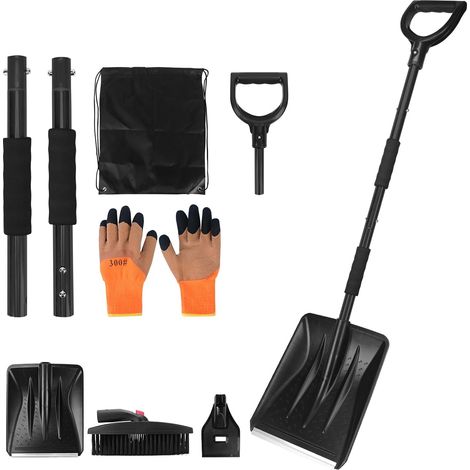 Kit de Pelle à Neige rétractable 3 en 1 avec grattoir à Glace et Brosse à Neige pour Glace, Neige, allée de Voiture avec Sac de Rangement et Gants (Noir) (1/5)