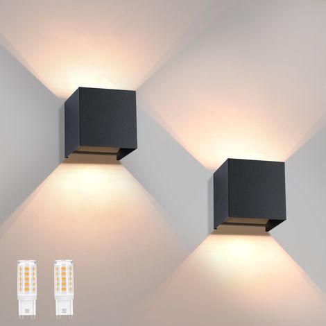 GBLY LED Wandleuchte Aussen Wandlampe: 2ER set Außenwandleuchte Innen Schwarz Lampe Up Down Wand Leuchten Modern Außenlampe IP65 Wasserdicht Einstellbarer Strahl Flurlampe für Hauswand Flur