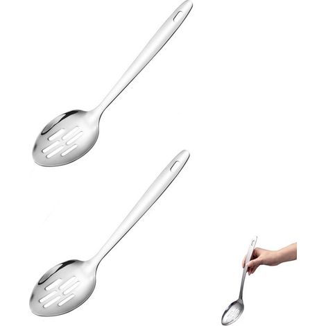Schiumarola in acciaio inox a 2 pezzi, cucchiaio da cucina, cucchiaio da portata, schiumarola in metallo per cucina e sala da pranzo, per scolare pasta e verdure (1/5)