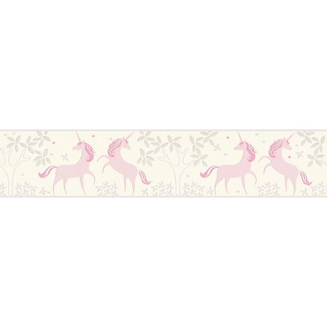 Frise papier peint chambre fille licorne Frise tapisserie enfant frise murale rose Frise papier peint animaux enfant idéal pour chambre enfant (1/3)