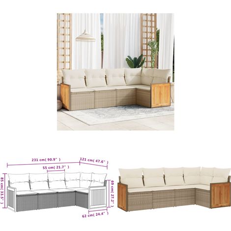 5-tlg. Garten-Sofagarnitur mit Kissen Beige Poly Rattan - Gartensorte - Gartenmöbelset - Lounge Möbel - Outdoor Furniture - Rattan Gartenmöbel - Home & Living (1/3)