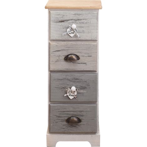 Mobili Rebecca – Chiffonnier chevet 4 tiroirs en bois paulownia – Style shabby chic – Dimensions H 72 x L 29 x P 25 cm – Rangement pratique pour salle de bain et chambre (1/5)
