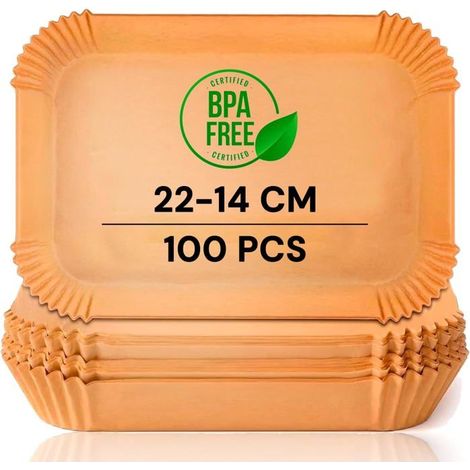 Papier sulfurisé rectangulaire 14 x 22 cm pour friteuse à air chaud, 100 unités, sans BPA, antiadhésif et jetable (1/5)