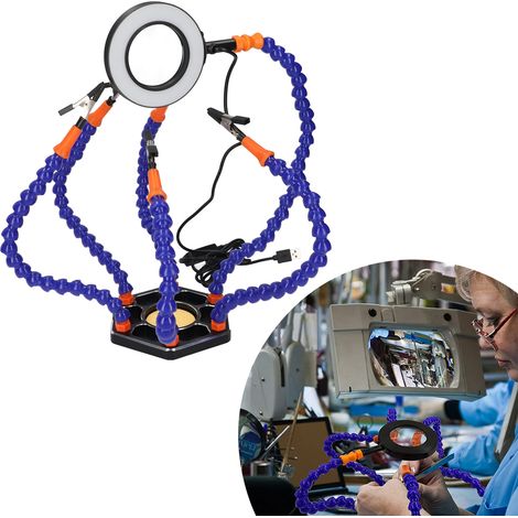 Station de soudage multifonctionnelle à six mâchoires en alliage d'aluminium avec lampe LED et loupe pour circuits imprimés. (1/5)
