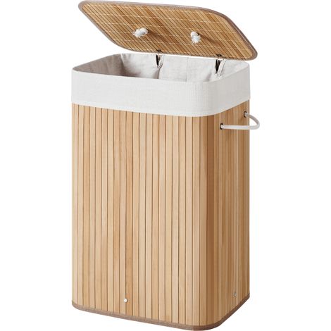Panier à linge en bambou, Corbeille à linge, 72L, Pliable, avec Sac amovible et lavable, Buanderie, Couleur naturelle (1/5)
