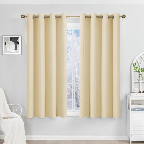 Lot de 2 Rideau, Opaque Beige, Oeillet Métallique, Isolant Thermique, Anti UV, Pour Salon Chambre