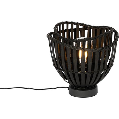 Orientalische Tischleuchte Schwarz Bambus 25cm - Pua